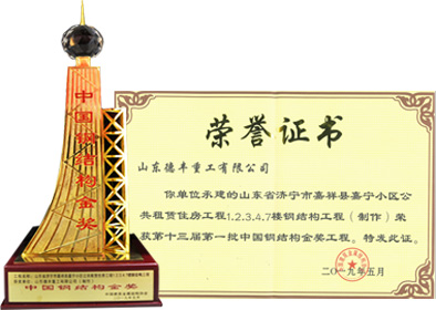 建设项目获得中国钢结构金奖工程